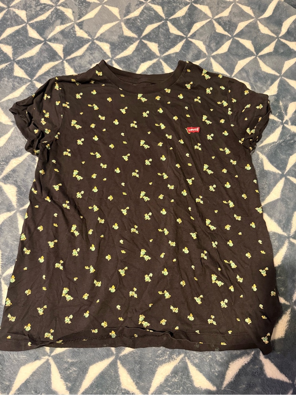 Levi's Black Short Sleeve Tee with Lime Green Floral Print